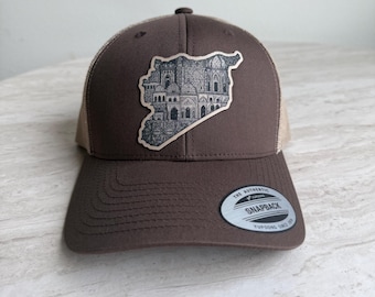 Trucker Syria Hat With Leatherette Patch - Unisex Map Of Syria Cap In Four Color