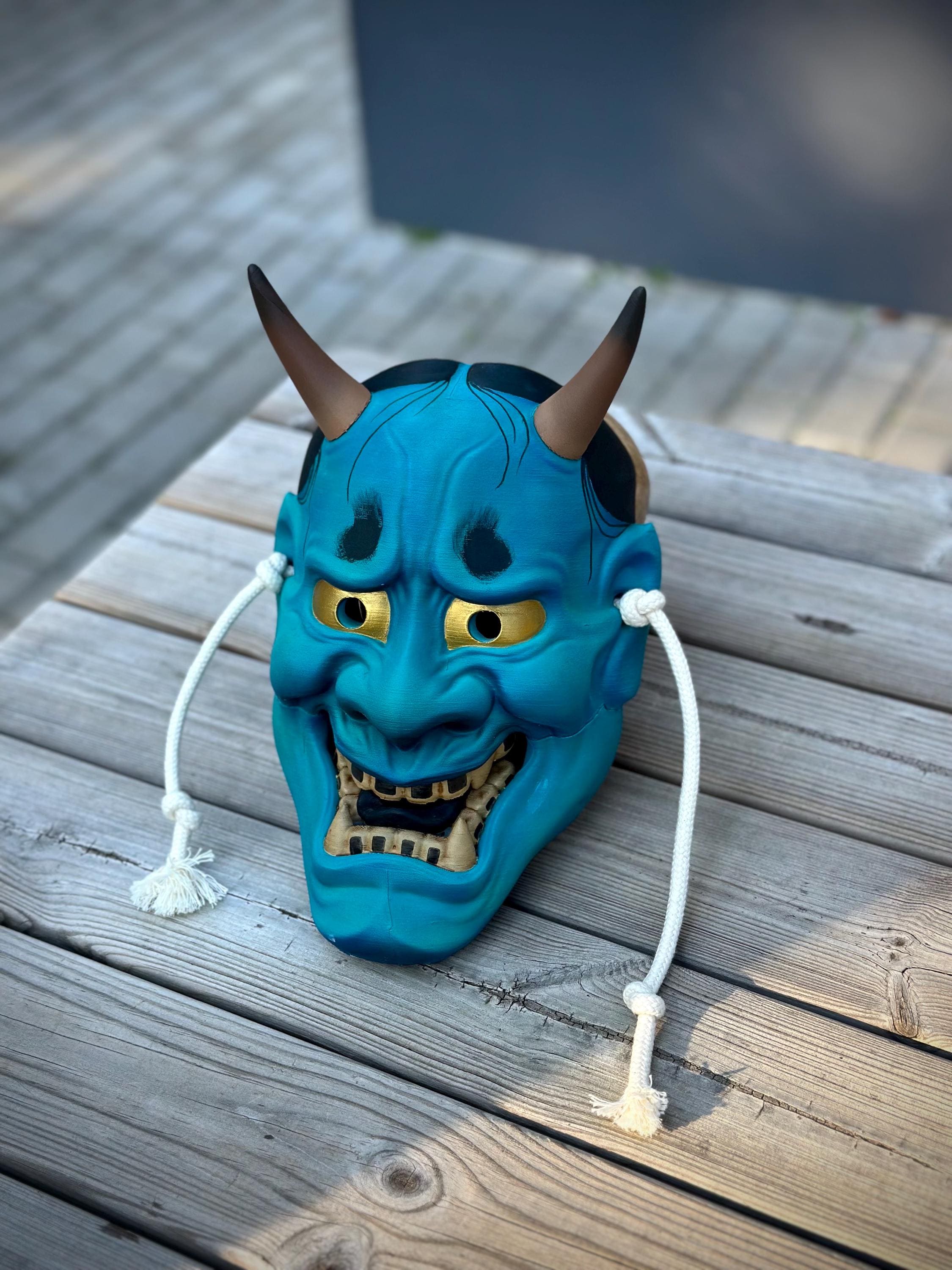 Hannya Mask Blue Hand-painted Japanese Demon - Etsy