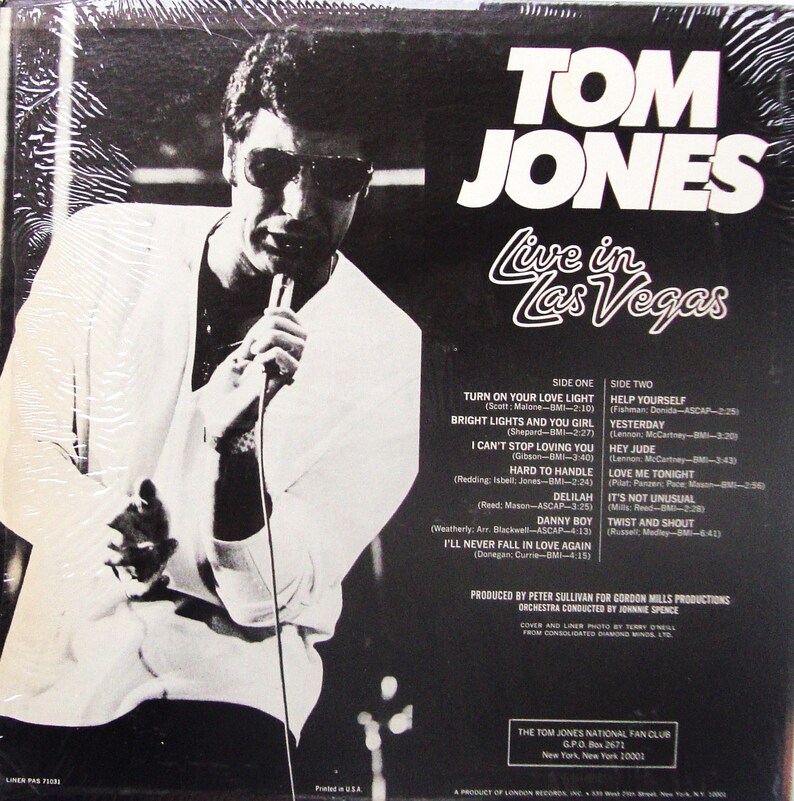 TOM JONES Live in Las Vegas 12 Vinyl LP Its Not Unusual 1969 Nm/Nm Stereo 33Rpm Factory Wrap Lounge Pop Parrot Records Vintage Fact Wrap image 3