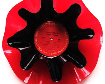 WILLIE NELSON RECORD Bowl 1983 “Without a Song” Black/Red 2-12” Records Boho Design Authentic “Autumn Leaves” Gift Wall Table Art Planter