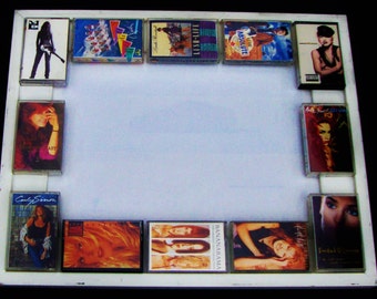 MUSIC CASSETTES FRAME Music Cassettes Frame Vintage 80's Divas New White Wood Picture/Mirror 12 Vintage Tapes Classic Women Rockers Musician