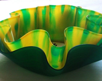 AFROPLANE Double Record Bowl YELLOWMARBLE & GREEN "Shine" Vintage