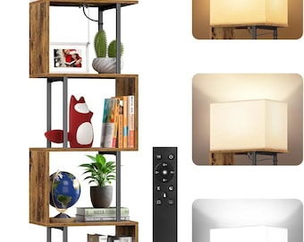 5-Tier Floor Lamp with Shelves & Remote, 3 Color Temperature,  Tall Corner Standing Lamp for Living Room, Bedroom, Office (Rustic Brown)