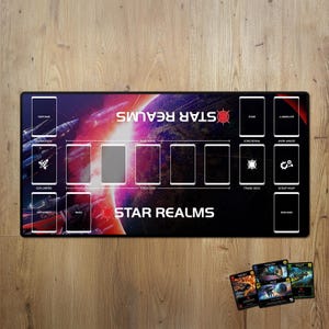 Tapis de jeu Star Realms | de jeu de table Epic sur le thème de l'espace | Grand tapis de 31,5 x 15,5 pouces | Accessoires Star Realms | Cadeaux pour les joueurs de cartes