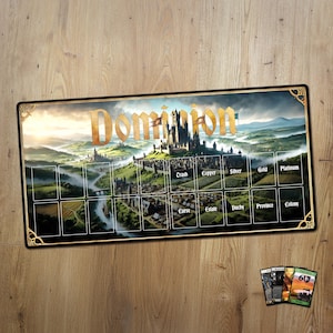 Tapete de juego Dominion, tapete ilustrado no oficial para juegos de mesa, tamaño grande (31,5 x 15,5), mejora del juego de cartas Dominion, regalo para jugadores.