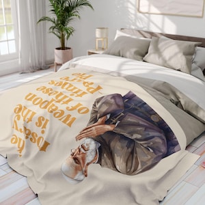 Padre Pio Prayer Portrait Arctic Fleece Blanket | Rosary Weapon Phrase
