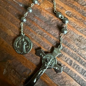 Chaplet of Saint Benedict, St. Benedict Chaplet, Gunmetal and Hematite