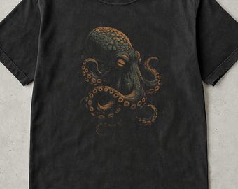 Vintage Kraken Shirt, Octopus Graphic Tee, Sea Monster Comfort Colors T-Shirt, Nautical Creature Art, Deep Sea Illustration,Ocean Lover Gift
