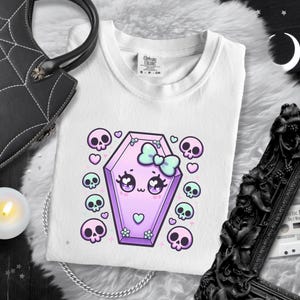 Pastel Goth Shirt | Coffin Graphic Tee | Creepy Cute T-Shirt | Kawaii Skeleton Top | Witchcore Gift | Alt Girl Grunge Aesthetic