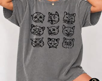 Funny Cat Faces Shirt, Vintage Meme Graphic, Gift for Cat Lovers