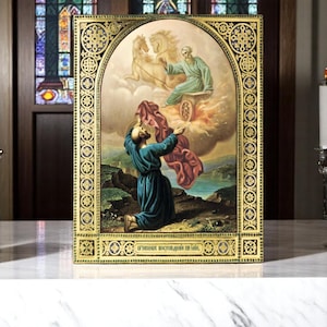 Orthodox Icon Prophet Elijah Fiery Ascent to Heaven | Handmade Wooden Religious Wall Art | 19th Century Biblical Scene Reproduction