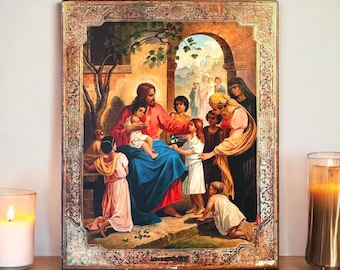 Jesus Christ Blessing Children Icon: Orthodox Christian Art (7.5"x6")