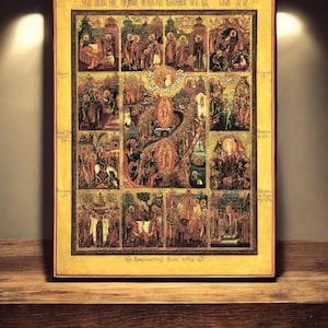 Griechisch Ikone der Zwölf Großen Feste und der Auferstehung Christi Religiöse Wandkunst Für Gebetsecke Hausaltar oder spirituelles Geschenk