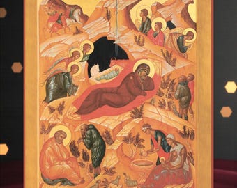 Nativity of Jesus Orthodox Icon – Birth of Christ Wooden Art