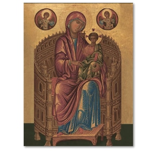 Orthodox Icon Mother of God Hodegetria on Throne with Christ Byzantine Art Reproduction Wall Art Religious Home Decor
