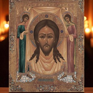 Mandylion Icon: Jesus Christ &#39;Not Made by Hands&#39; Ubrus, Angels, Christian Art