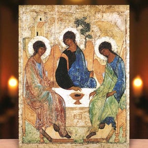 ポプラの木の上のアンドレイ・ルブリョフ作「アブラハムの歓待