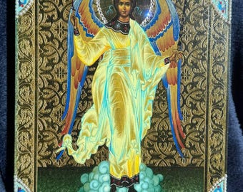 Orthodox Guardian Angel Icon: Hand-Crafted Religious Art with Czech Crystals