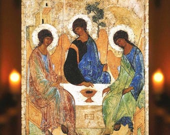 Holy Trinity Icon: Andrei Rublev's Orthodox Christian Art, Handcrafted Wood