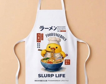 Ramen Slurping Chick Apron | Foodangerous Chef Illustration, Kitchen Apron