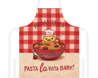 Pasta Lover Chick Apron | Foodangerous Chef Illustration, 'Pasta La Vista Baby' Kitchen Apron