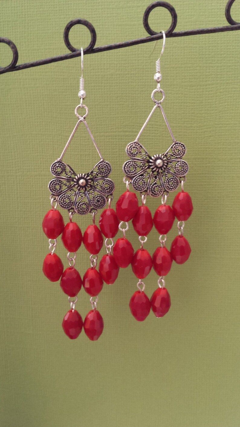 Red Crystal Chandelier Earrings Red Earrings Red Crystal | Etsy