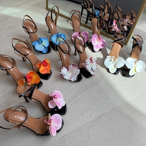 Athera Orchid Flower Black Leather heels - Weddings & Special Occasions