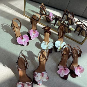 Athera Orchid Flower 100% Leather Cherry Heels - Weddings & Special Occasions