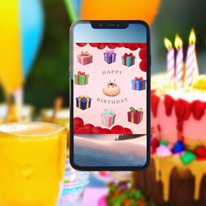 Verjaardagskaart canvassjabloon, digitaal, ballonnen, harten, bewerkbare tekst, voor je vriend of familielid, roze