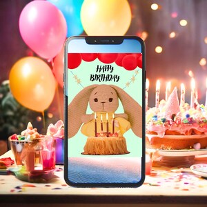 Canva verjaardagskaartsjabloon, voor moeders, aanpasbaar, digitaal, bewerkbare tekst, direct downloaden, bloem, kaars, ballonnen