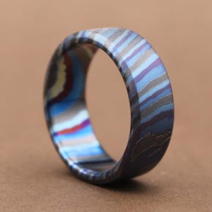 LIMITED EDITION** Solid Black Timascus chamfered zircuti ring 3mm-9mm wide timascus ring, mokuti ring black timascus matching rings.