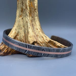 Aesthetic Handmade Damascus Steel Bracelet Bangle, Viking Modern Jewelry, Hand Forged Cuff Bracelet, Damascus Oath Ring, Anniversary Gift