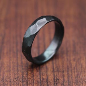 Zirconium Rock Hammered Ring, Zirconium steel Ring Handmade Hammered Ring Men Wedding Band Engagement Ring, Proposal Wedding Ring, Black