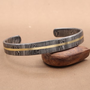 Hand Forged Damascus Steel Cuff Bracelet: Copper Lined Viking Jewelry
