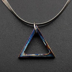 Titanium Toxic Flame Anodized Geometric Triangle Pendant Necklace – Minimalist Boho Artisan Style