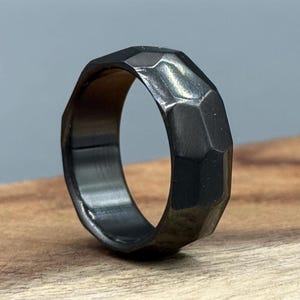 Zirconium Rock Hammered Ring, Zirconium steel Ring Handmade Hammered Ring Men Wedding Band Engagement Ring, Proposal Wedding Ring, Black