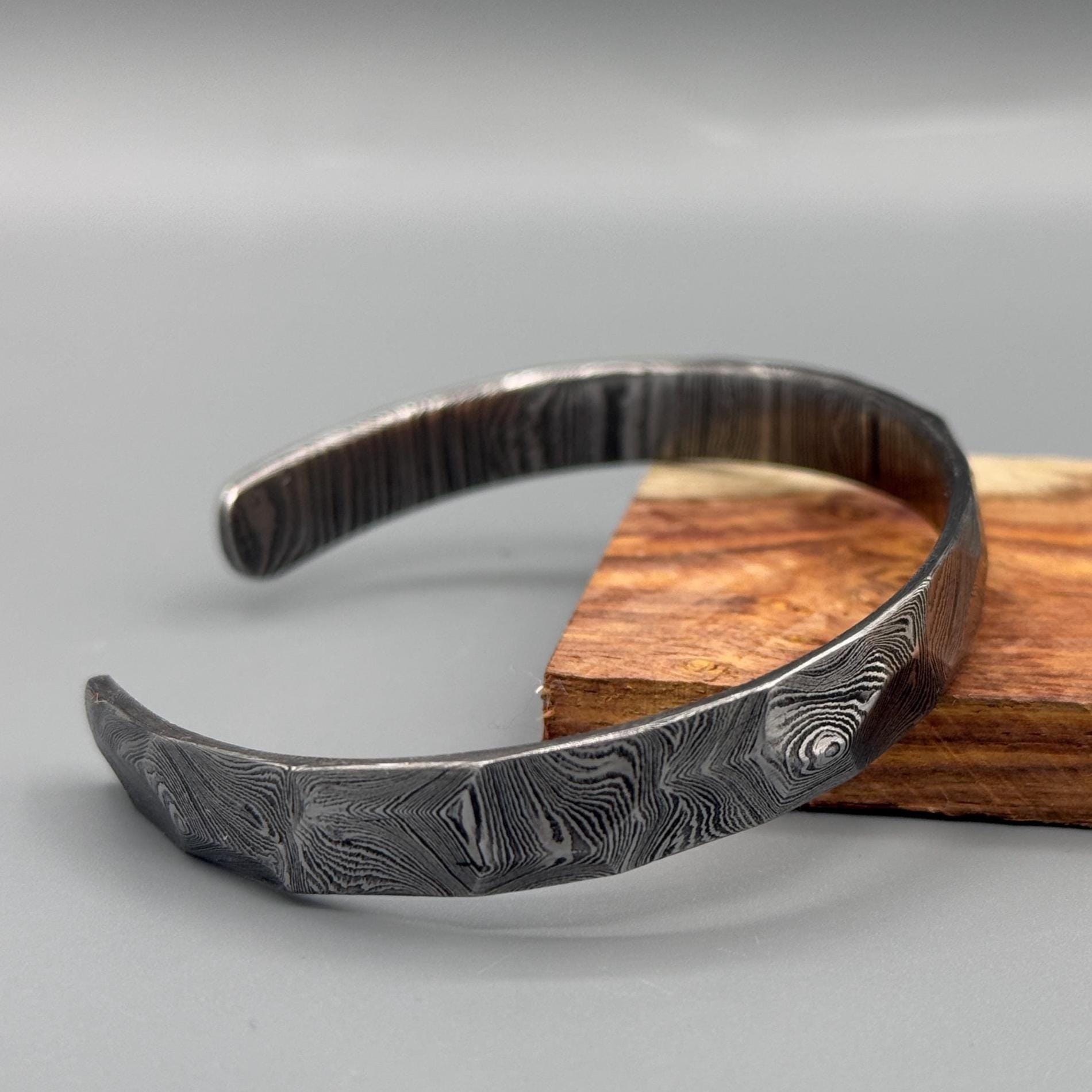 Bracelet De Fiançailles Homme Acier Damas Et Cuivre Fait Main - Sur Commande