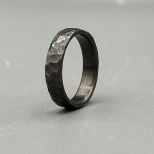 Zirconium Wedding Band with Hammered Finish Profile | FREE ENGRAVING | 5mm | Men&#39;s Wedding Ring | Unique Custom Men&#39;s Ring, Anniversary Ring