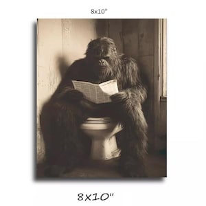 Sepia Sasquatch on the toilet Funny Bathroom Print unframed 8x10&quot; digital download soft focus not sharp
