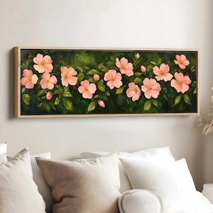 Wild Prairie Rose Panorama Painting, North Dakota State Flower Art, Botanical Wall Art, State Flower Print, US State Flowers Decor