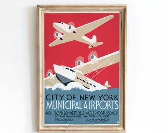 ヴィンテージのニューヨーク空港ポスター：市営空港のプリント - Etsy 日本