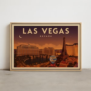 Las Vegas Skyline Wall Art – Vintage Las Vegas NV Wall Art Print, Framed Canvas, Stretched Canvas, Poster Print of Las Vegas,Cityscape Decor