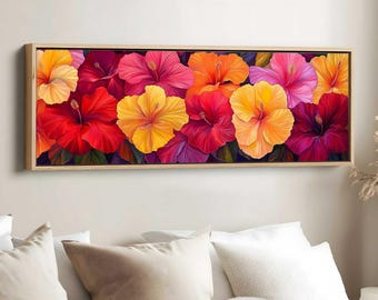 Hawaiian Hibiscus Panorama Painting, Hawaii State Flower Art, Botanical Wall Art, State Flower Print, US State Flowers Decor