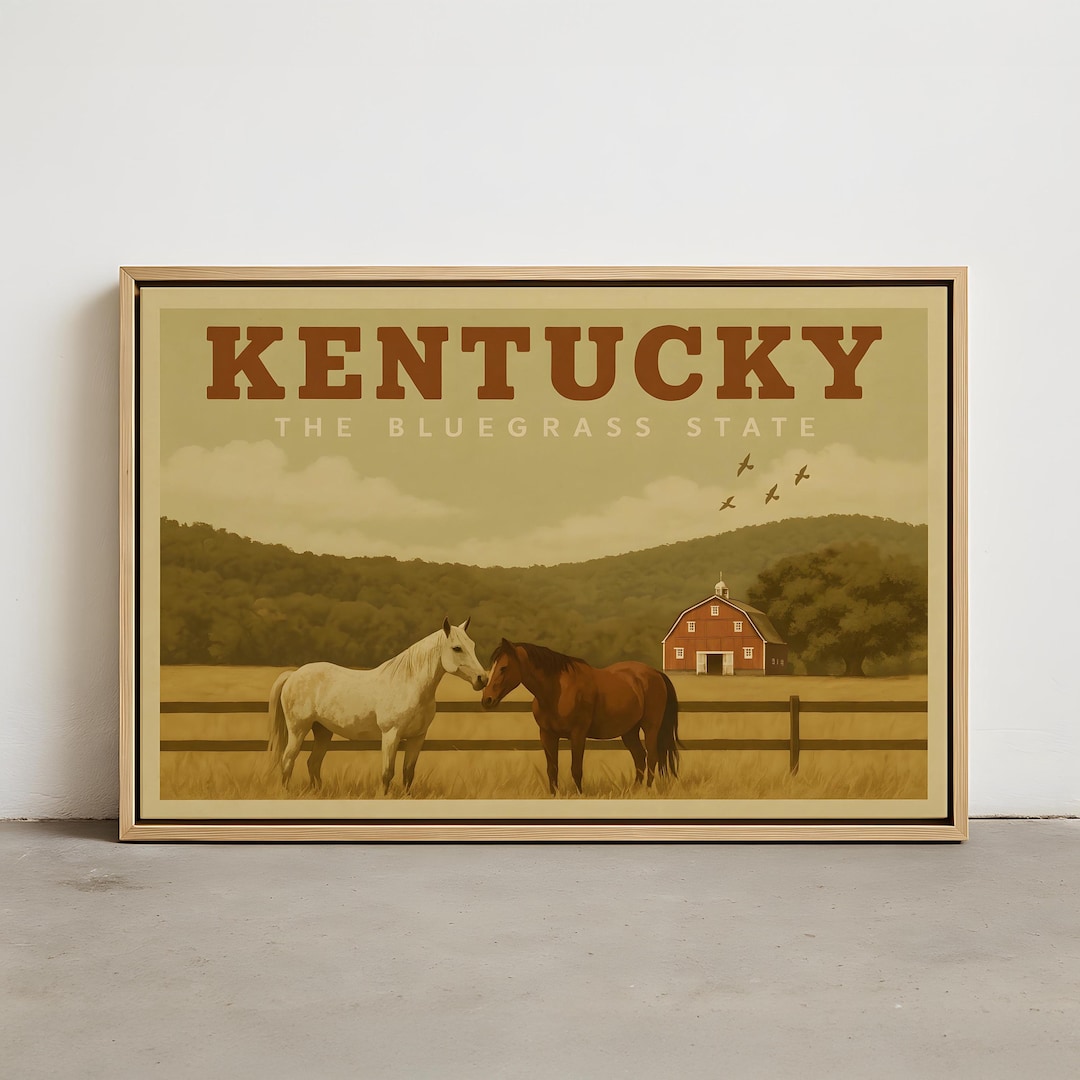 Kentucky Wall Art – the Bluegrass State Horse Farm Print – Vintage ...