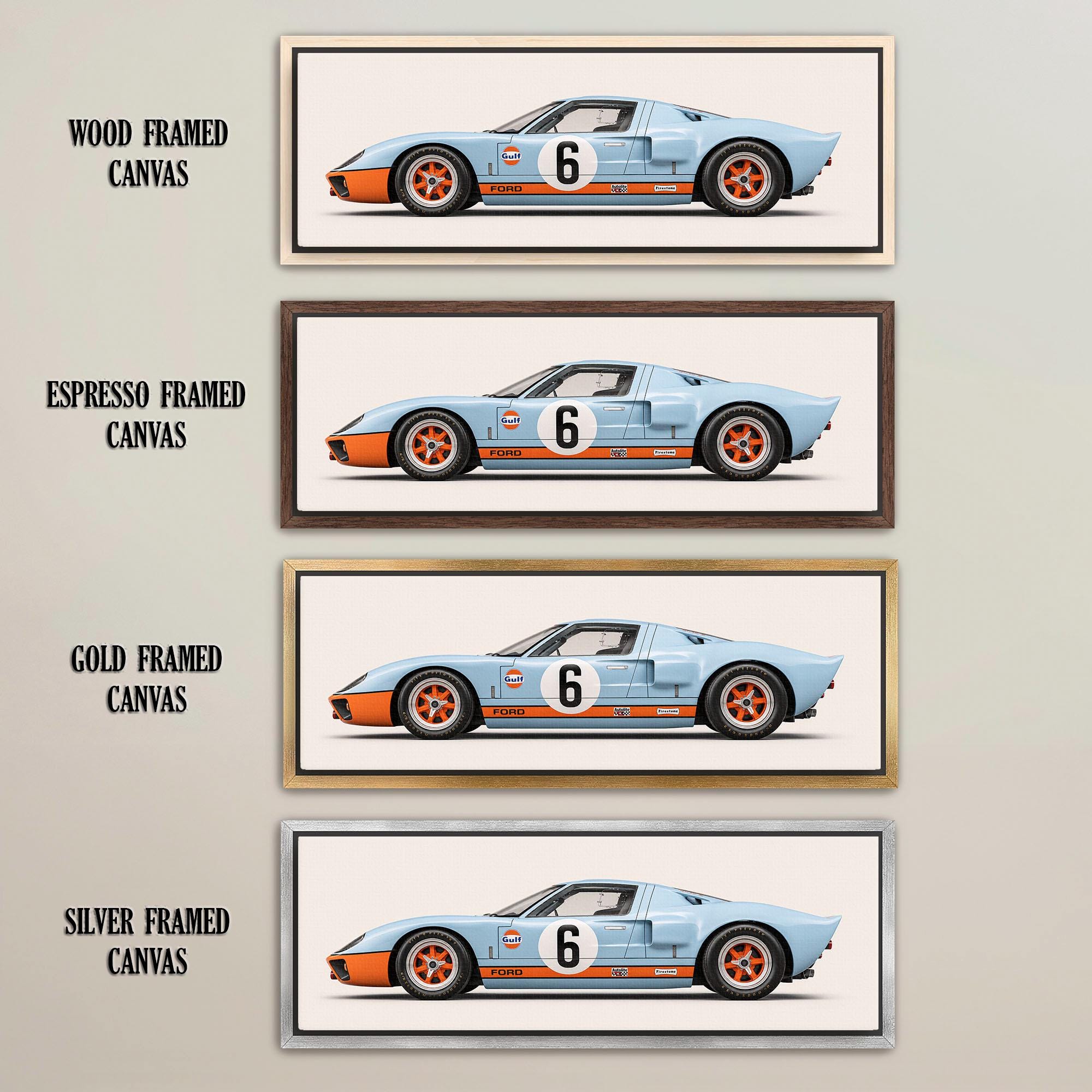 Ford GT40 Gulf Racing Wall Art Print, Vintage Le Mans Race Car Canvas ...
