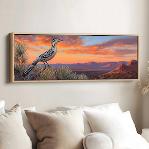 Arte de aves del estado de Nuevo México, decoración de correcaminos, arte de flores de yuca, arte de pared de Nuevo México, póster de aves del estado, regalo para amantes de las aves, aves del estado