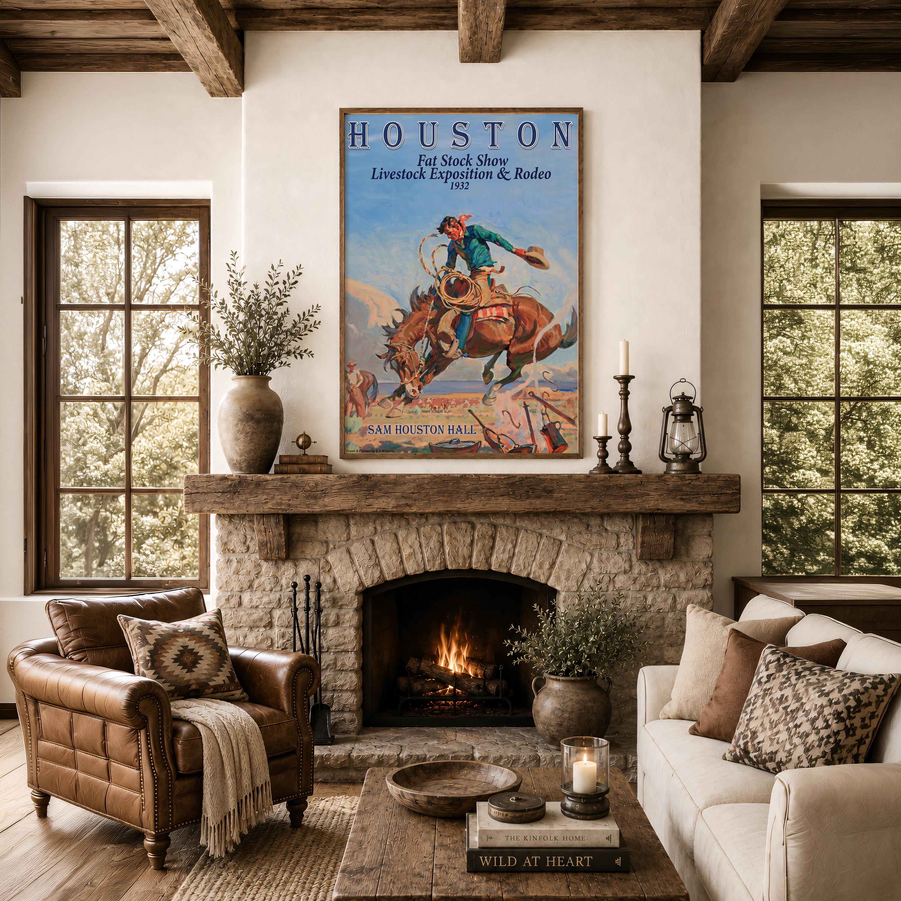 Houston Rodeo Print Houston Rodeo Poster Vintage Western Wall Art, Texas Cowboy Print ...