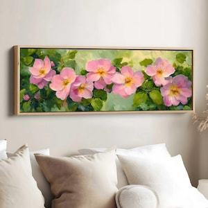 Wild Rose Panorama Painting, Iowa State Flower Art, Botanical Wall Art, State Flower Print, US State Flowers Decor, Nature-Inspired Art