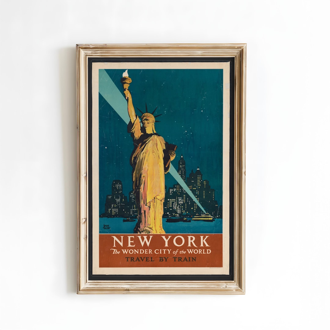 Vintage New York Travel Poster, Statue of Liberty Art, Retro NYC Wall ...