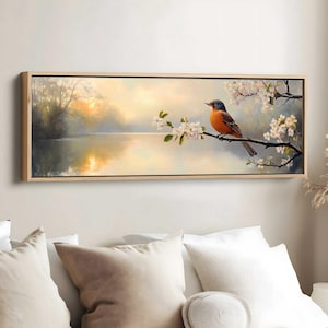 Arte de aves del estado de Michigan, decoración de petirrojo americano, arte de flor de manzano, arte de pared de Michigan, póster de aves del estado, regalo para amantes de las aves, arte de aves del estado